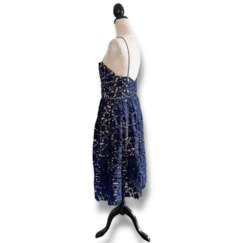 Self-Portrait Azaelea Navy Blue Guipure Lace Midi Dress, Size 10 - Picture 3 of 9